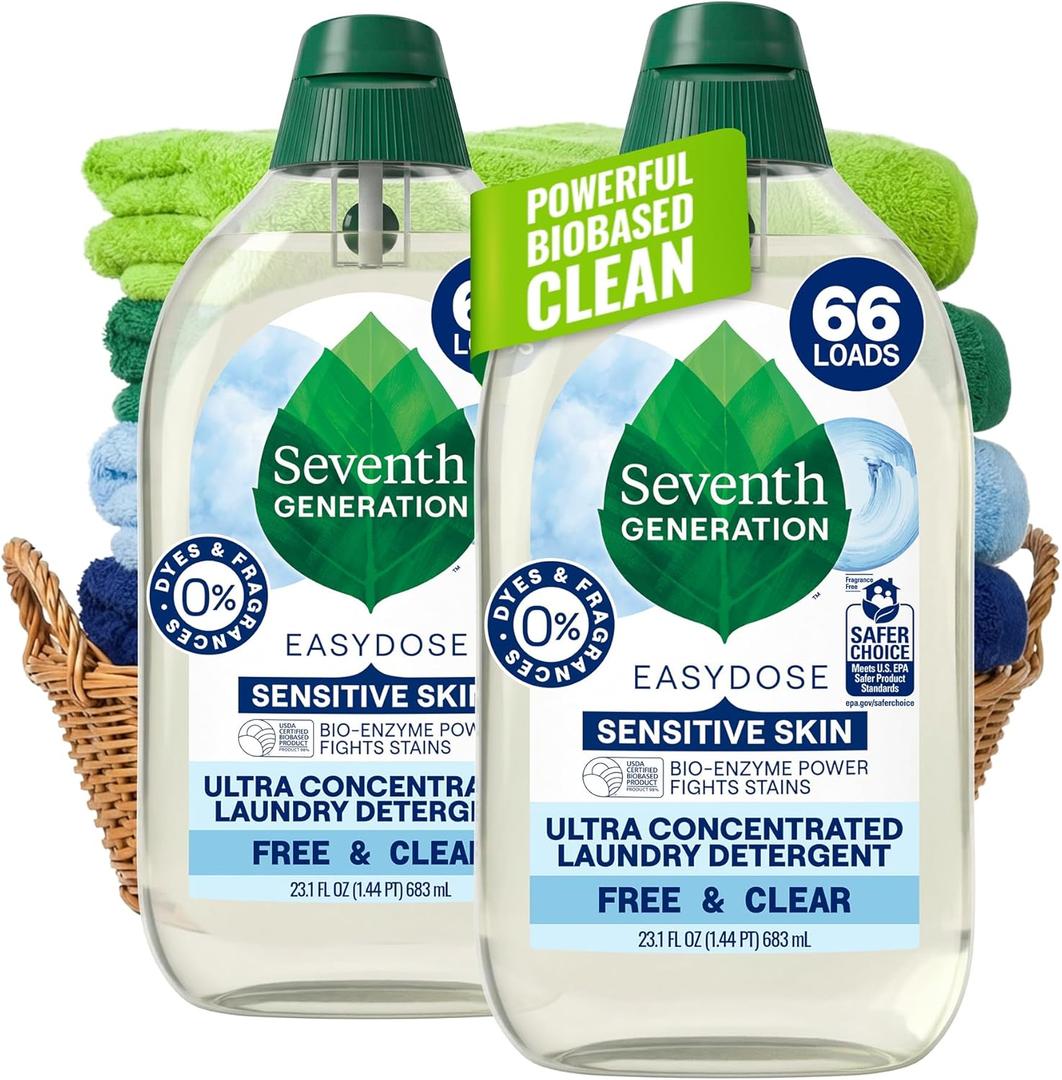 Seventh Generation Laundry Detergent, Ultra Concentrated EasyDose, Free & Clear, 23.1 Fl Oz (Pack of 2)