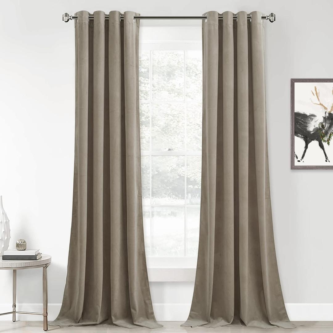 StangH Camel Beige Velvet Curtains - Grommet Light Blocking Summer Shades Thermal Insulated Winter Curtains for Bedroom/Den/Dorm, W52 x L96, 2 Panels
