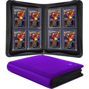 Top loader Binder, Holds 128+ Toploaders, 4 Pocket Top Loader Card Storage Case, Double-Sided Pockets for trading card in 3 x 4'' Toploaders (Pueple)