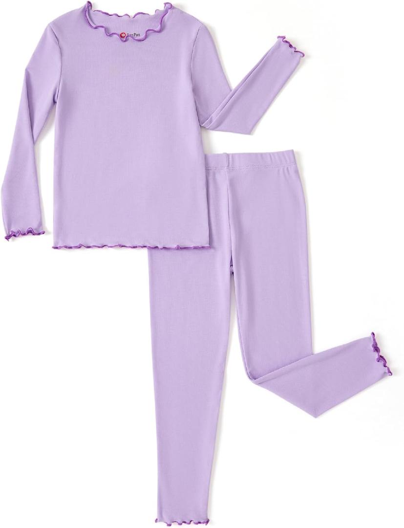 PATPAT Toddler Girls Pajama Sets Ages 2-12 Years - Snug Fit Long Sleeve Shirring Sleepwear, Soft Breathable Kids PJs (Purple)