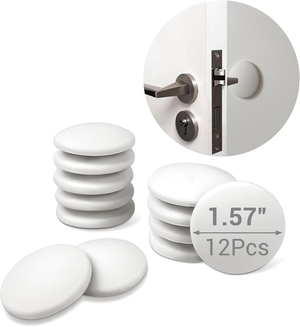 Door Stoppers - 1.57" White Door Stoppers for Wall (12 Pack), with Heavy-Duty Adhesive - Wall Protector & Shock-Absorbent Protectors from Door Knobs - Prevents Scratches on Walls & Doors