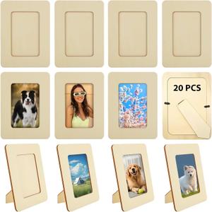 20 PCS Wooden Picture Frames for Crafts DIY Wood Picture Frames Unfinished Solid Wood Photo Picture Frames for 4 x 6 In Photos Standing Wooden Photo Frames for DIY Crafts Painting Arts Projects