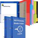 360 Pivotable Project Organizer Binder, 2 Pack Upgraded 3 Ring Binder with Colored Tab Dividers with Pockets, Customizable Cover Multi Pocket Folder Binder for Home, School, Office- Blue