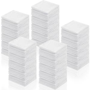 Oudain 100 Pcs White Cleaning Cloths Bulk Reusable Cleaning Rags Cotton Washcloths Absorbent Dishcloths Small Kitchen Rags Soft Bath Towels for Housekeeping, 9.8 x 9.8 Inch
