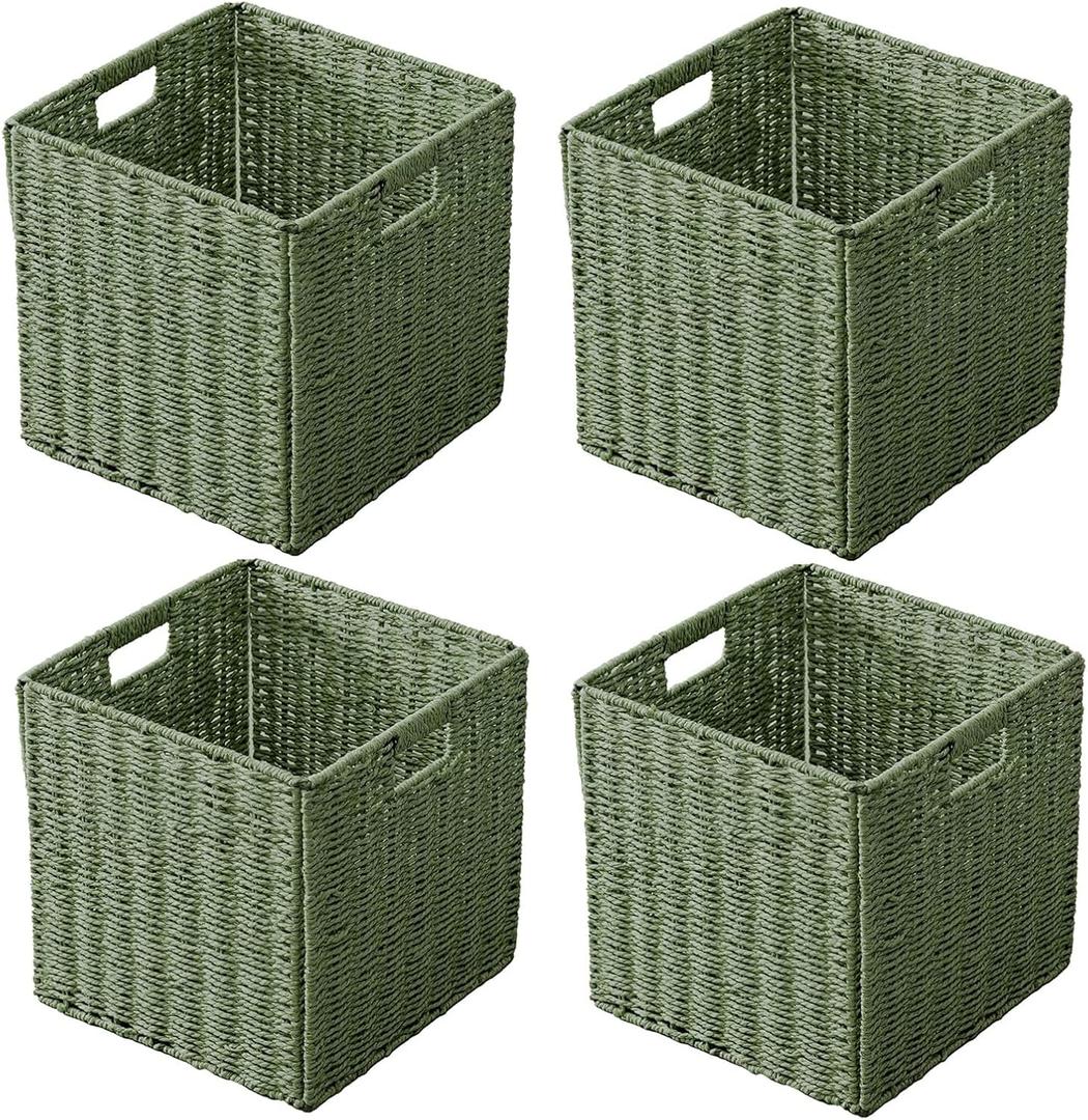 11x11x11 Cube Storage Bins Set of 4, Storage Baskets for Shelves, Green