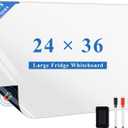 Magnetic Fridge White Board Paper, 24" x 36" Large Dry Erase Board Sheet for Organizer and Planner, Kitchen Refrigerator Whiteboard for Family to-do List, Includes Markers and Eraser