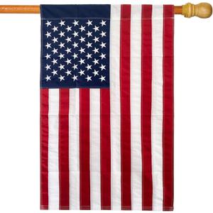 WDGG Embroidered American Flag 28 x 44 on Stick - Sewn Stripes Applique - 4th of July Patriotic Double Sided US Flag for Outdoor (Pole Not Included)
