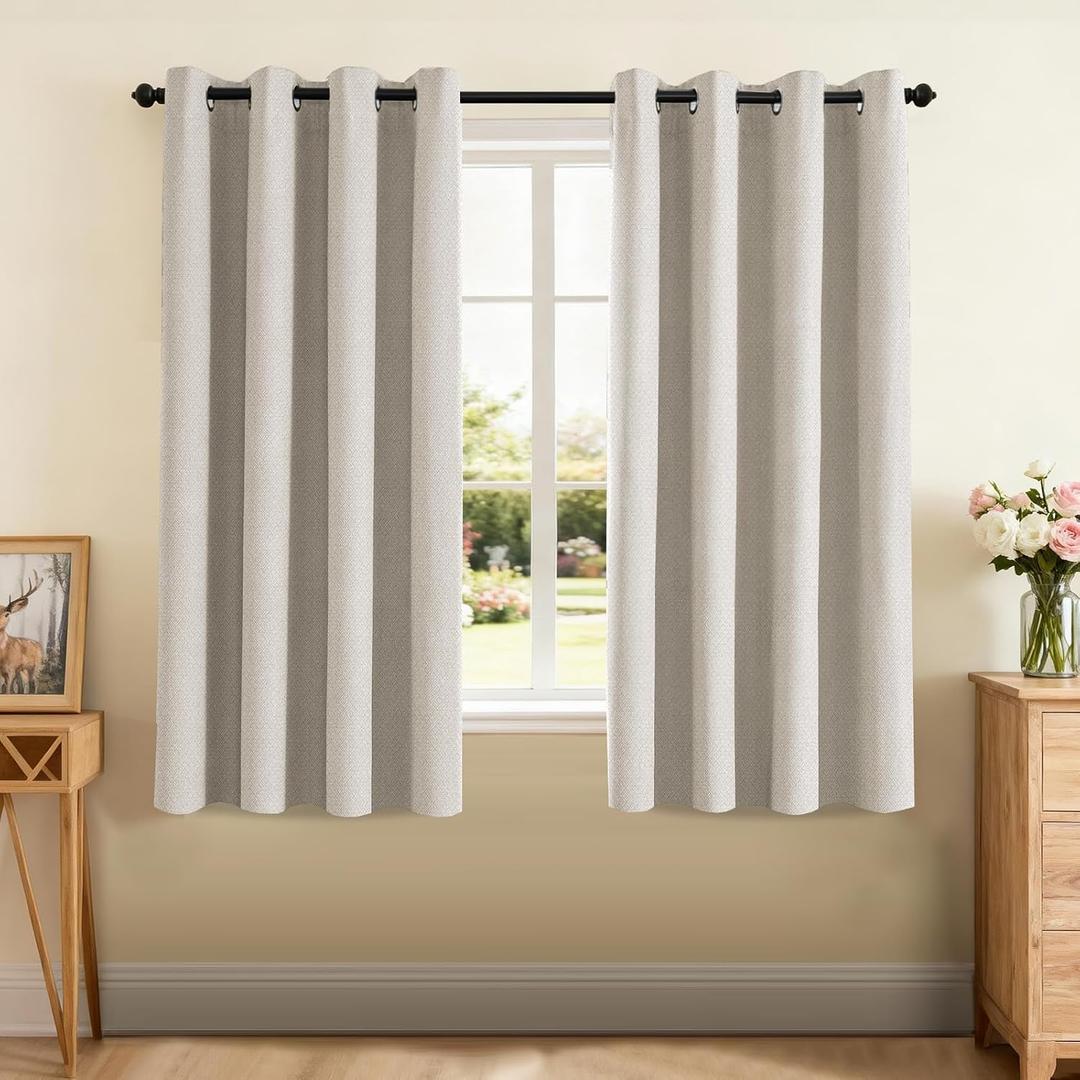 100% Blackout Curtains for Bedroom 63 Inches Long, Grommet Living Room Drapes, Thermal Insulated Blackout Curtains 2 Panels Set,Jacquard-Woven,55" W x63 L, Natural