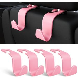 Amooca Universal Car Headrest Hooks, Car Organizer Hanger Storage Hooks for Bag Purse Cloth Grocery (Pink Set of 4)
