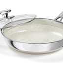 10 Inch Non Stick Frying Pan with Lid, Ceramic Hybrid Tri-Ply Stainless Steel Non Stick Skillet Pan W/ Lid Healthy Nonstick Cookware Induction Omelette Chef Frying Pan, Oven Safe, PFAS/PFOA/PTFE Free