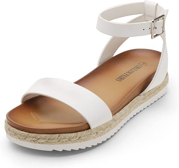 DREAM PAIRS Women's Open Toe Platform Espadrille Wedge Sandals Comfortable One Band Dressy Casual Sandals for Women (6, White/Pu)