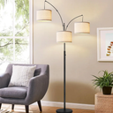Dimmable Floor Lamp - 3 Lights Arc Floor Lamps for Living Room, 1000LM Modern Tall Standing Lamp with White Shades & Heavy Base, Mid Century Tree Floor Lamp for Bedroom Office, 3 LED Bulbs Included