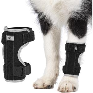 Dog Front Leg Brace with Removable Metal Springs- Adjustable Reflective Ankle Wrap for Dogs, Anti-Slip Reverse-Buckle Design Dog Splint Front Leg for Arthritis, Sprains, Injury Recovery (Black, L)