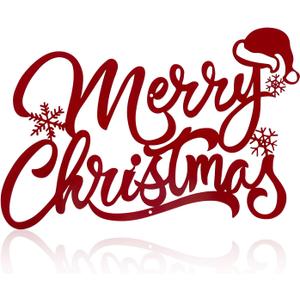 Metal Merry Christmas Wall Decor Christmas Sign Letter Decorative Hanging Plaque Suitable For Indoor Outdoor Room Yard Holiday Decoration (Medium, Red25-02)
