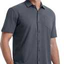 VEBOON Men's Short Sleeve Button Down Shirts Cotton Lightweight Stretch Moisture Wicking Dress Shirt with Pocket (L)