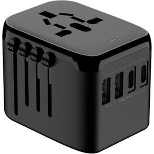 2 x Universal Travel Adapter, International Power Plug Adapter with 2 USB C + 2 USB A Ports, All-in-One Worldwide Charger for UK EU US AUS 150+ Countries