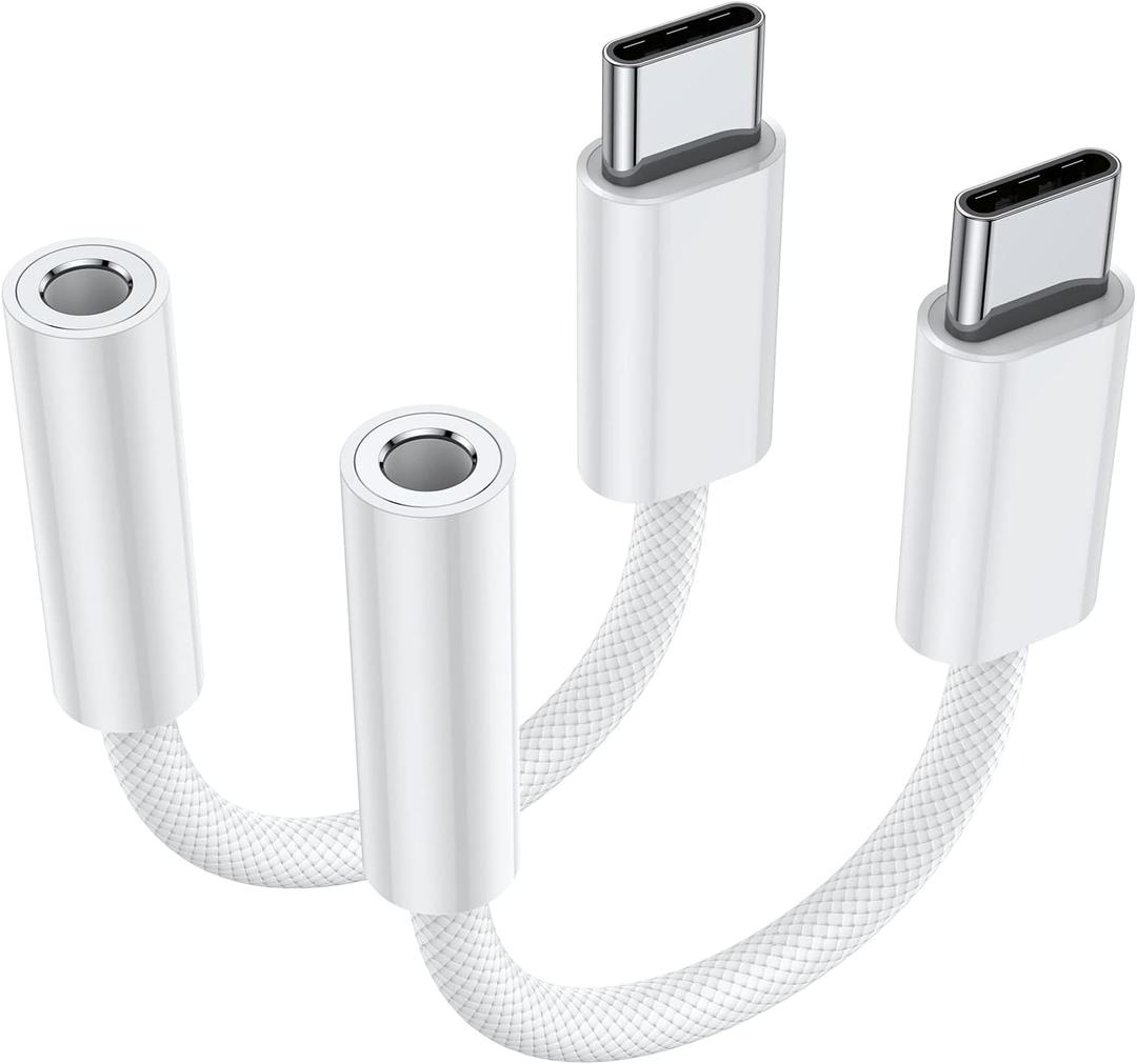 JXMOX USB Type C to 3.5mm Female Headphone Jack Adapter (2-Pack), USB C to Aux Audio Dongle Cable Cord for iPhone 16 Pro 15 Pro Max, Samsung Galaxy S23 S24 Ultra, Note 20, iPad Pro, MacBook, Pixel XL