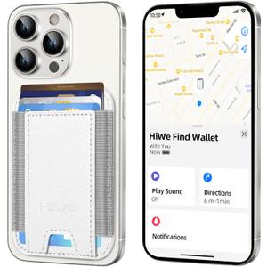 HiWe for MagSafe Wallet with Find My, Anti-Lost Strongest Magnetic Wallet for iPhone 17/16/15/14/13/12 Series, 5 Cards Holder, Leather RFID Slim, White