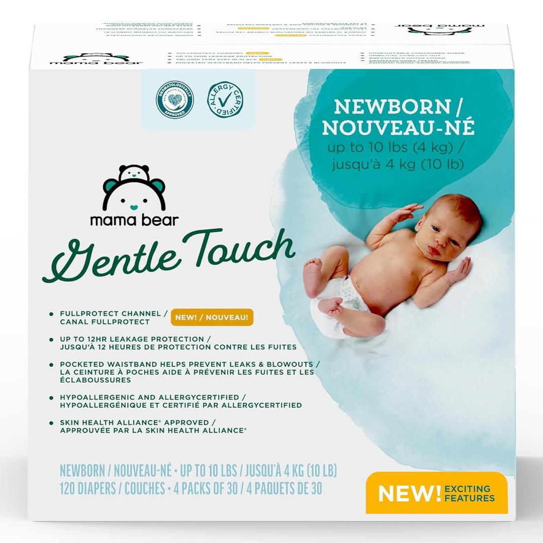Amazon Brand - Mama Bear Gentle Touch Diapers, Size Newborn, 120 Count (4 packs of 30)