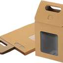 uxcell 12Pcs Gift Boxes, Favor Box with Clear Window and Handle, Stand Up Favor Treat Boxes for Candy, Cookies, Party Store, Packaging, Wedding, Light Brown