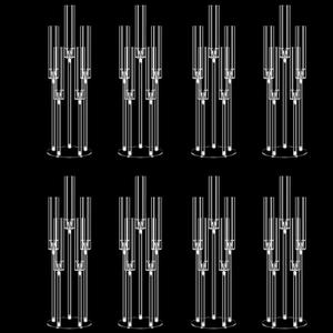 8 Set 26.8'' Tall Acrylic Candelabra Centerpieces for Wedding Table Decorations,Clear 5 Arms Candlesticks Holder with Acrylic Shade for Candlelight Dinner Party Fireplace Gift Fit LED Candle