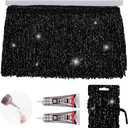Black Glittery Fringes, 5 Yards X 4 Inch Fringe Trim with B7000 Glue, Tassels Trim for Crafts Sewing Fringe Trim by The Yard for Clothing Curtain