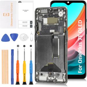 for OnePlus 7T 2019 1+7T 6.55inch OLED LCD Screen +Frosted Silver Frame Display Replacement Touch Digitizer Assembly Kit