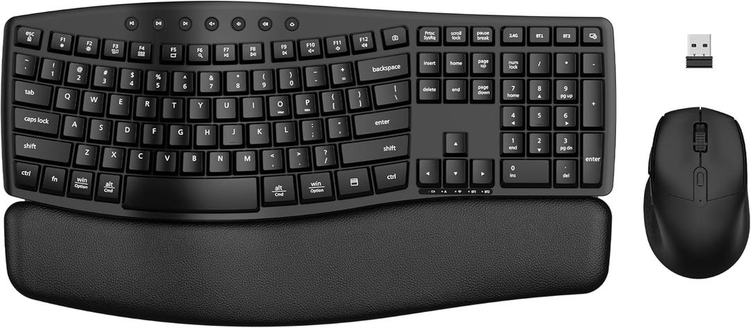 Wireless Keyboard and Mouse Combo, 2.4G Wave Keys Ergonomic Keyboard with Wrist Rest and 3 Level DPI Advanced Wireless Ergonomic Mouse, Natural Typing for Windows, Mac OS DesktopAmazon's Choice