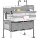Baby Changing Table, Versatile Folding Changing Table, Waterproof Diaper Changing Station, Adjustable Height with 2 Drawers,Baby Changing Station, Mobile Nursery for Infant and Newborn (Light Grey-changing Table)
