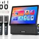 HUABAO Portable Karaoke Machine with 14.1 HD Rotatable Screen, Wireless Screen Mirroring for Android & iOS, Bluetooth Party Speaker with Lyrics Display & Lights, PA System with 2 Wireless Microphones