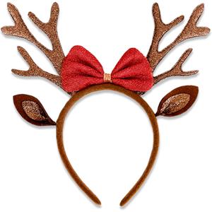 Brown Christmas Antlers Headband Reindeer Ears Headbands for Women Christmas Holiday Hair Accessories for Women