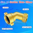45 Degree Hose Elbow, 3/4'' GHT Garden Hose Elbow, Brass Water Hose Elbow for RV, Water Hose Connectors with Male to Female Port, 45 Degree Hose Elbow, for Garden Hoses,RV,Camper,Water Nozzles, etc