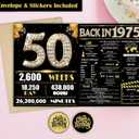 2 x Jumbo 50th Birthday Card for Women Men, Happy 50th Birthday Party Decorations for Her Him, Black Gold 50 Year Old Birthday Card, Double-Sided with Two Stickers
