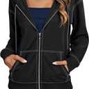 LYANER Women's Zip Up Hoodie Lightweight Long Sleeve Jackets With Zipper Fall Fashion Hooded Sweatshirt (Black, M)