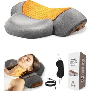 Neck Massager Pillow, 3-in-1 Neck Pillow, Massage Neck Hump for Shoulder Relief,Relieves Deep Tissue by Heating and Stretching,Ergonomic Cervical Traction Suppor - Dark Gray