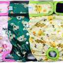 Leekalos Reusable Washable Dog Diapers Female (3 Pack) - Highly Absorbent Doggie Diapers - Size Adjustable Puppy Diapers for Dog Period Panties (Small, Honeybee) (Small (Newborn-10.5" Waist), Honeybee(Gray Lining))