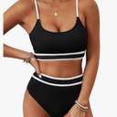BMJL Women's High Waisted Bikini Ribbed Two Piece Swimsuit High Cut Color Block Adjustable Straps Bathing Suit M