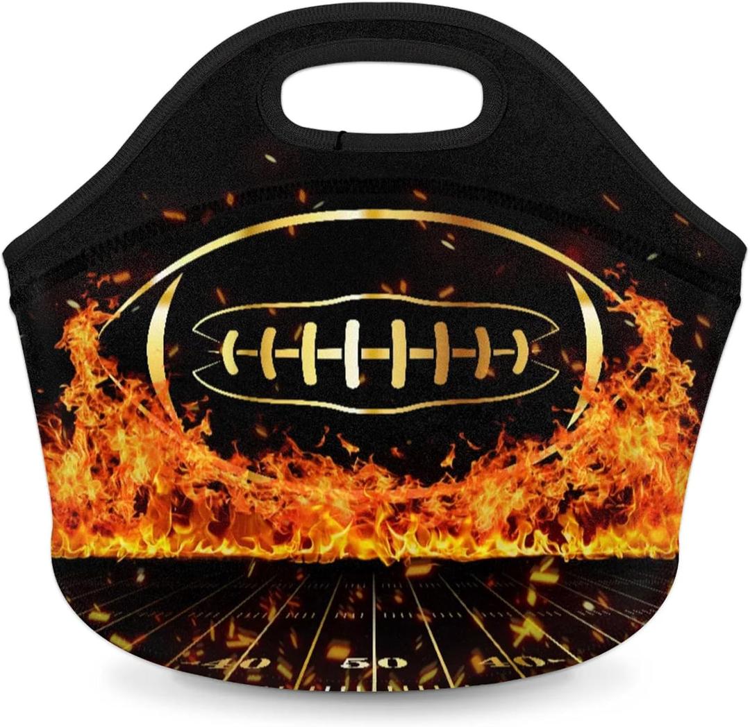 Boys Lunch Bags Reusable Waterproof Neoprene Kids Lunch Box Rugby in Fire Lunch Tote Organizer for Work Outdoor Travel Camp Picnic