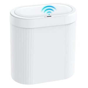 jinligogo 5 Gallon Bathroom Trash Can with Lid, Automatic Motion Sensor White Trash Can, Touchless Slim Waterproof Garbage Bin for Kitchen, Bedroom, Office, and Bathroom