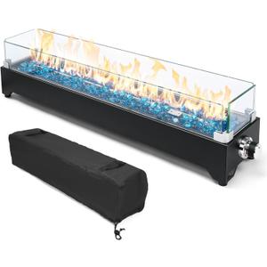 Tabletop Propane Fire Pit 36 Inch, 50000 BTU, Stainless Steel Outdoor Table Top Firepit with Cover and Wind Guards, Portable Tabletop Fire Pit for Patio and Camping