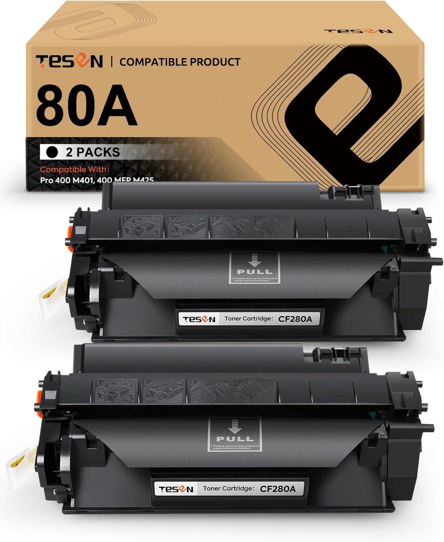 TESEN CF280A Toner Cartridge Replacement for HP 80A 80X CF280A Toner Cartridge Toner Black for HP Laser Pro 400 M401N M401DN M401DNE M401DW MFP M425 M425DN M425DW Printer 2-Pack