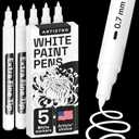 ARTISTRO 5 White Paint Pen for Rock Painting, Stone, Ceramic, Glass, Wood, Tire, Fabric, Metal, Canvas. Set of 5 Acrylic Paint White Marker Water-based Extra-fine Tip