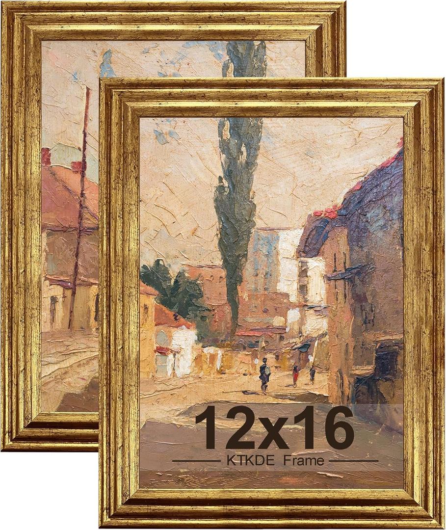 KTKDE 12x16 Picture Frame Set of 2, Ornate Vintage Gold Poster Frames- 12 x 16 Antique Photo Frame for Rustic Gold frame Wall Decor Display Retro Home Decor best gift
