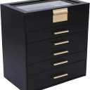 BOOVO Jewelry Box for Women, Black 6 Layer Large Jewelry Organizer with Glass Lid for Necklace, Bracelet, Earrings, Rings Storage, Jewelry Organizers and Storage for Girls Gift (Clear Black, 6 layer)