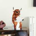 Highland Cow Figurine for Reading Newspapers Highland Cow Bathroom Decor Highland Cow Statue, Highland Cow Gift for Women,Highland Cow Christmas Decor Garden Kitchen Decor(Brown-Read Book)