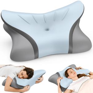 Cervical Neck Pillow - Cooling Pillow for Neck Pain Relief, Ergonomic Side Sleeper Pillow for Sleeping, Contour Memory Foam Pillows for Neck Support, Orthopedic Bed Pillow for Back Stomach Sleepers (Blue)