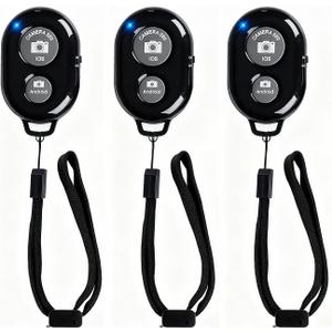 Wireless Remote Shutter for Cellphones and Tablets (3 Pack), AOQIYUE Bluetooth Remote for iPhone/Android Camera Control, Selfie Clicker for Photos and Videos - Wrist Strap Included
