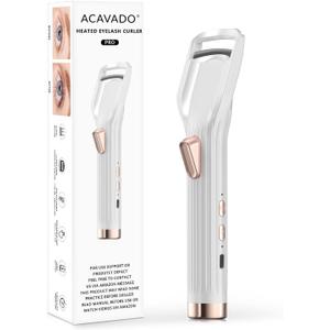 Heated Eyelash Curler Premium PRO - Fast Heat up in 8s - 24 Hours Long Lasting - Rechargeable Electric Eyelash Curler with Type-C, Innovative L Silicone, 2 Heat Modes, Anti-Burn Eyelid, White-DD