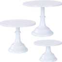 3 Pcs Metal Cake Stand, Cake Pop Stand Set of Disc Diameter 8" 10" 12", Tall Cake Stands for Dessert Table, Perfect Display for Wedding, Party, Birthday, Baby Shower, Decorations (White)