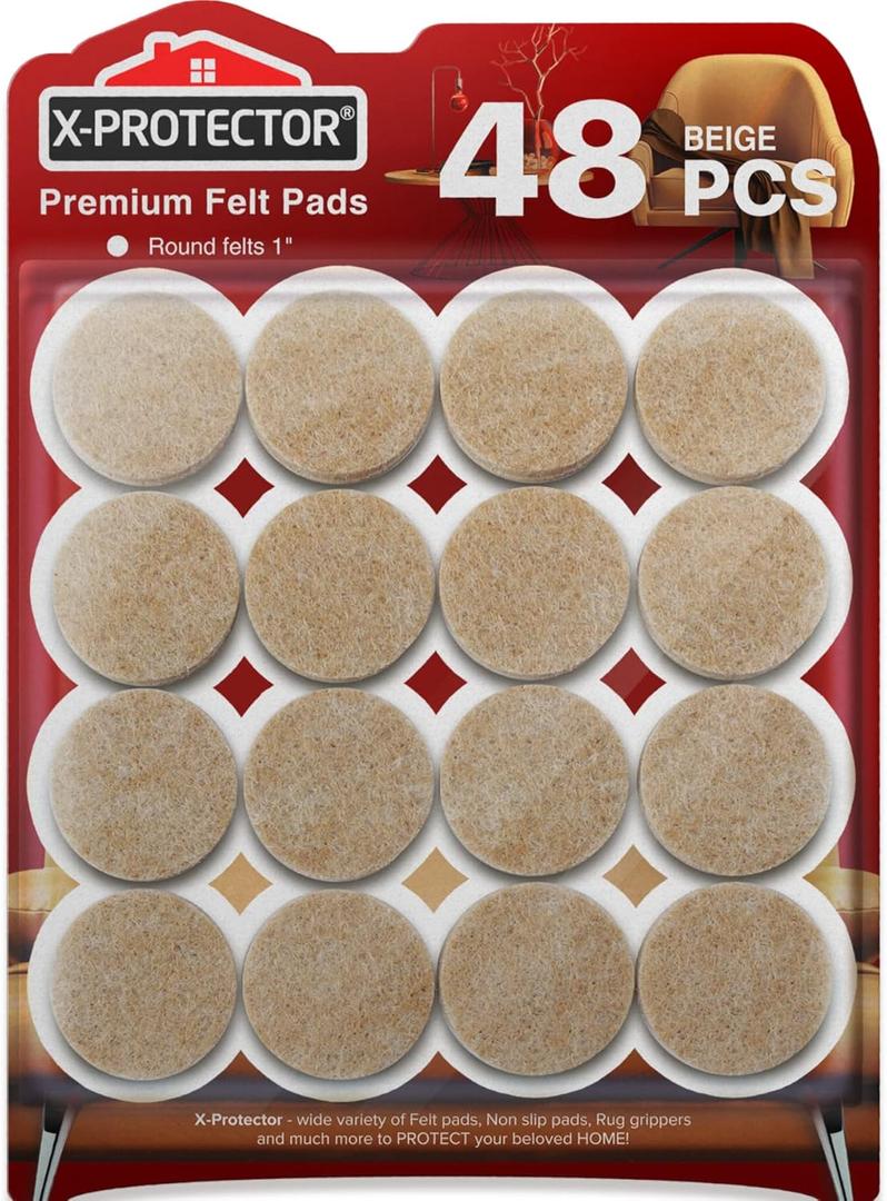 Best Felt Furniture Pads X-PROTECTOR - 48 Premium Chair Felt Pads Floor Protector for Furniture Feet Wood Hardwood Floors - Protect Your Hard Floors! (Beige)